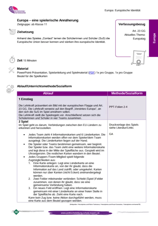 Unterrichtsplanung: Europa spielerisch entdecken (PDF)