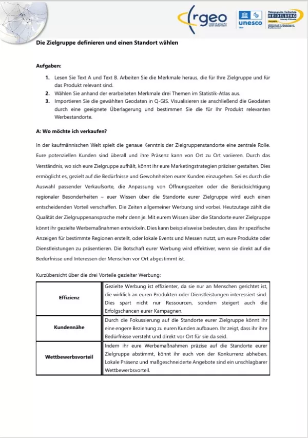 Arbeitsblatt: Die Zielgruppe definieren und einen Standort wählen (Unternehmensberatung)