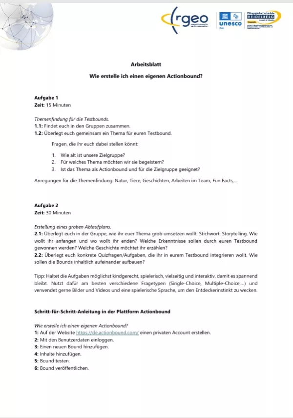 Arbeitsblatt: Arbeitsblatt: Eigenen Actionbound planen und entwickeln