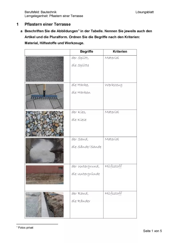 Text: Pflastern einer Terrasse - Lösungen (Pdf)