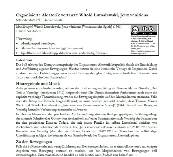 Entdeckendes: Organisierte Aleatorik vertanzt: Witold Lutosławski, Jeux vénitiens