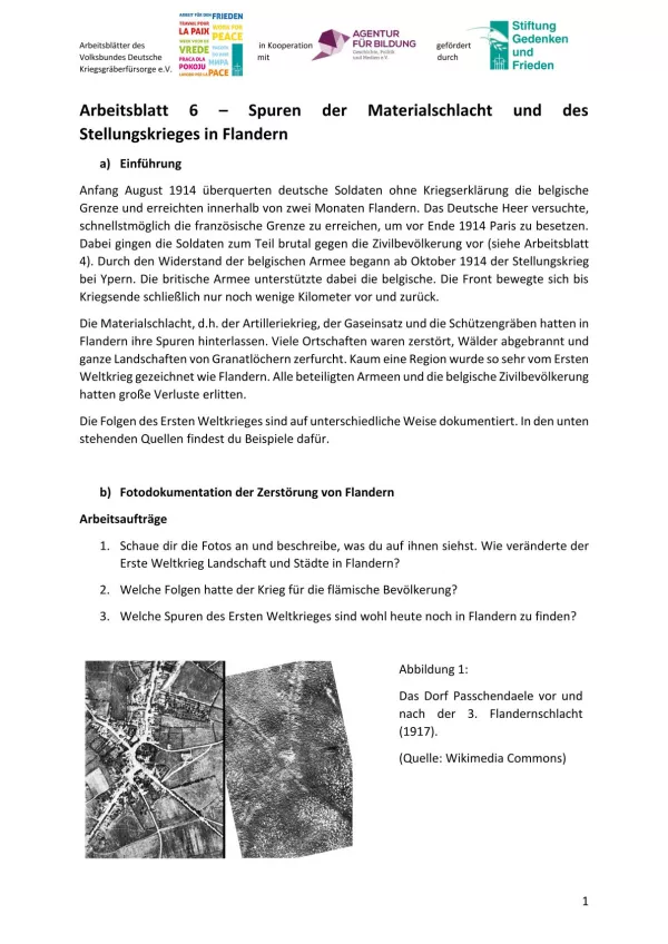 Arbeitsblatt: Arbeitsblatt 6 - Spuren der Materialschlacht und des Stellungskrieges in Flandern