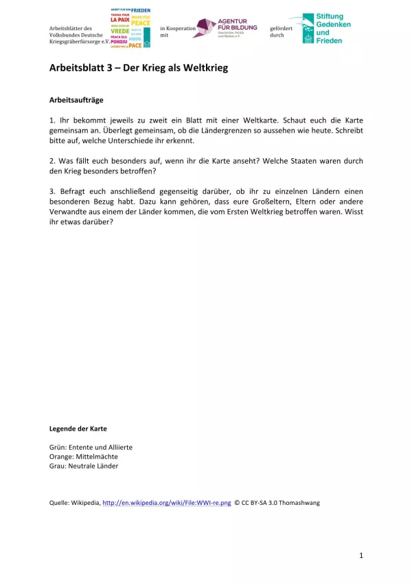 Arbeitsblatt: Arbeitsblatt 3 - Der Krieg als Weltkrieg