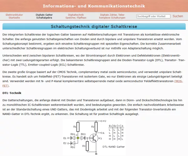 Webseite: Schaltungstechnik digitaler Schaltkreise