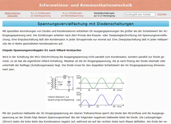 Webseite: Spannungsvervielfachung mit Diodenschaltungen
