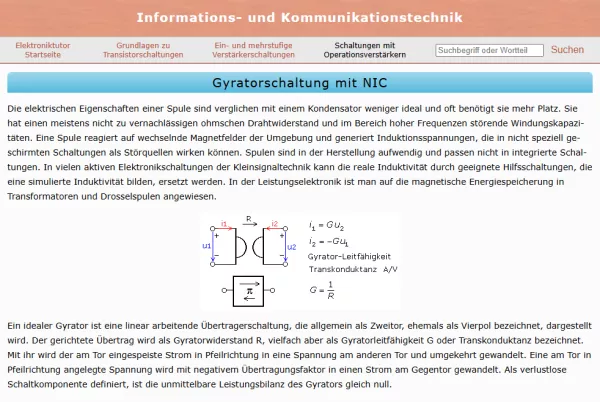 Webseite: Gyratorschaltung mit NIC