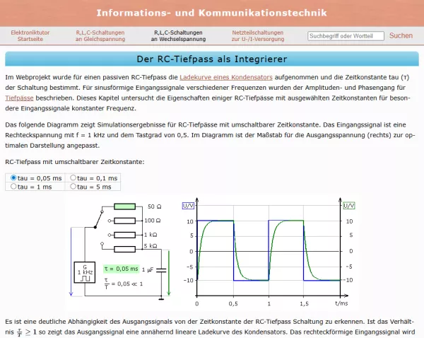 Webseite: Der RC-Tiefpass als Integrierer