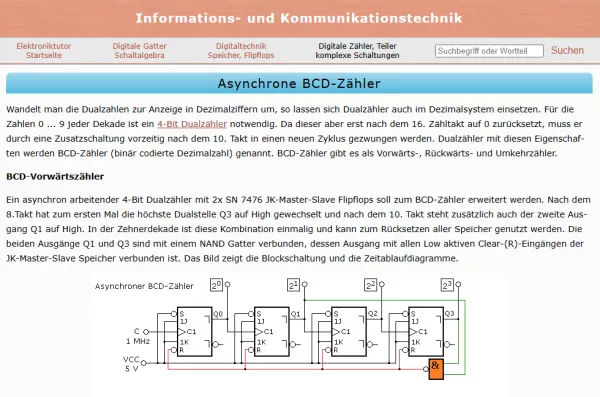 Webseite: Asynchrone BCD-Zähler