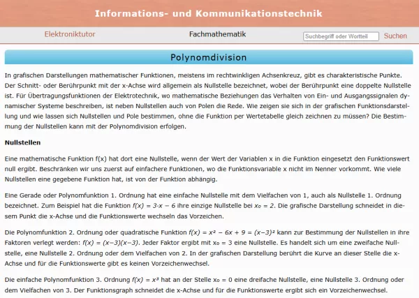 Webseite: Polynomdivision