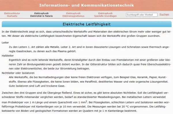 Webseite: Elektrische Leitfähigkeit