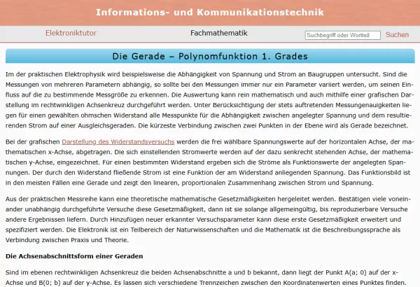 Webseite: Die Gerade - Polynomfunktion 1. Grades