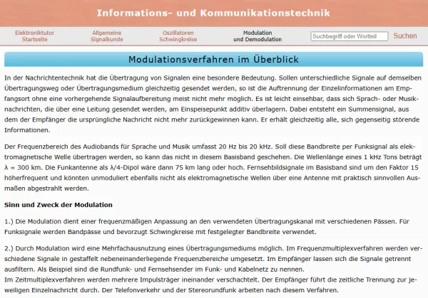 Webseite: Modulationsverfahren im Überblick