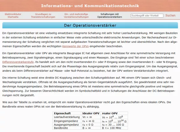 Webseite: Der Operationsverstärker