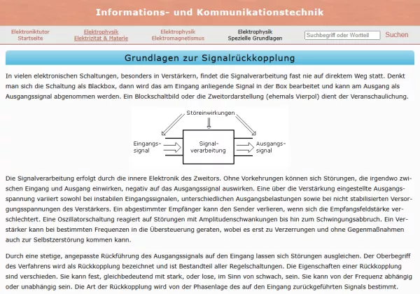 Webseite: Grundlagen zur Signalrückkopplung