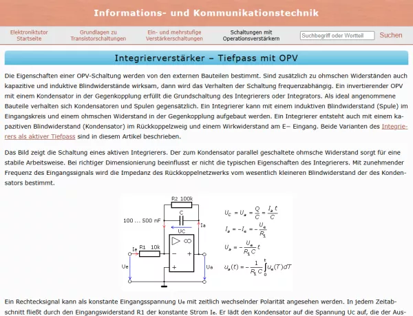 Webseite: Integrierverstärker - Tiefpass mit OPV
