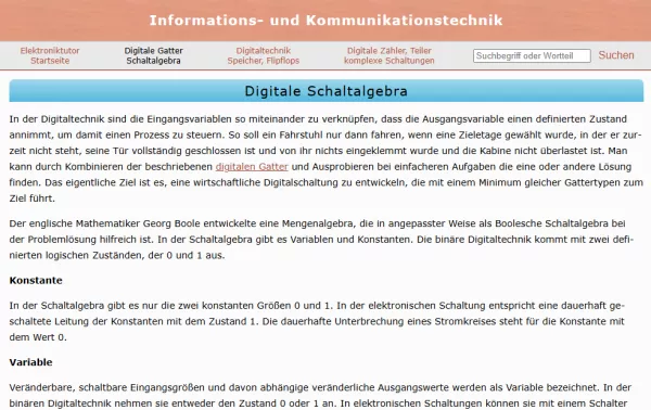 Webseite: Digitale Schaltalgebra