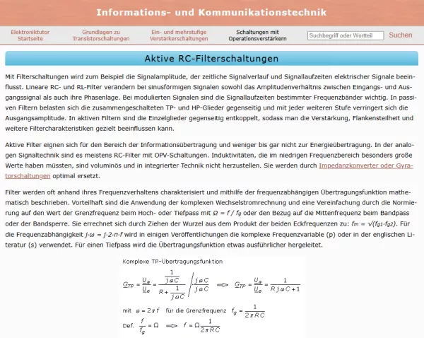 Webseite: Aktive RC-Filterschaltungen