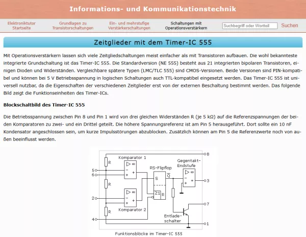 Webseite: Zeitglieder mit dem Timer-IC 555