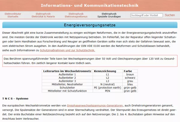 Webseite: Energieversorgungsnetze
