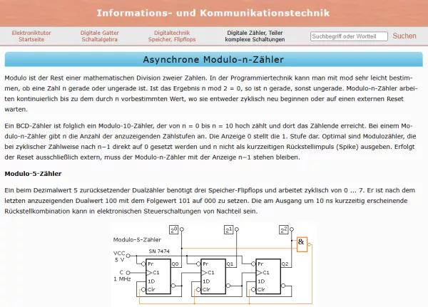 Webseite: Asynchrone Modulo-n-Zähler