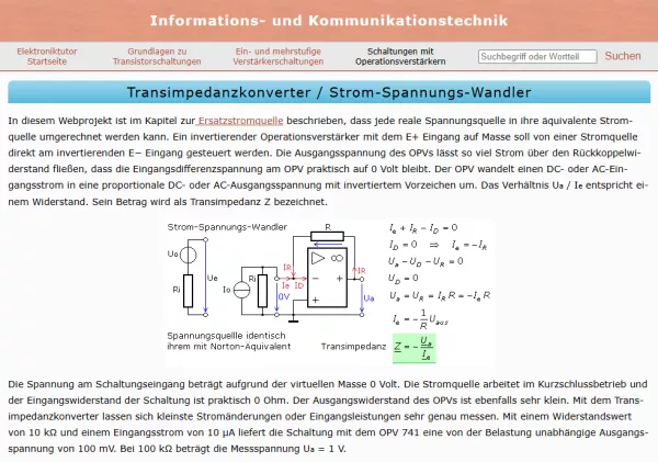 Webseite: Transimpedanzkonverter / Strom-Spannungs-Wandler