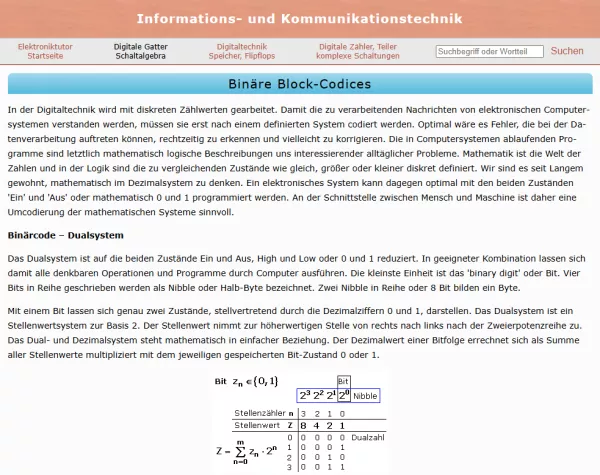 Webseite: Binäre Block-Codices