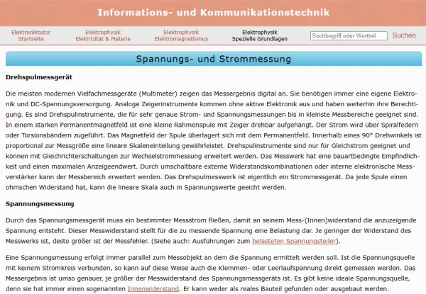 Webseite: Spannungs- und Strommessung