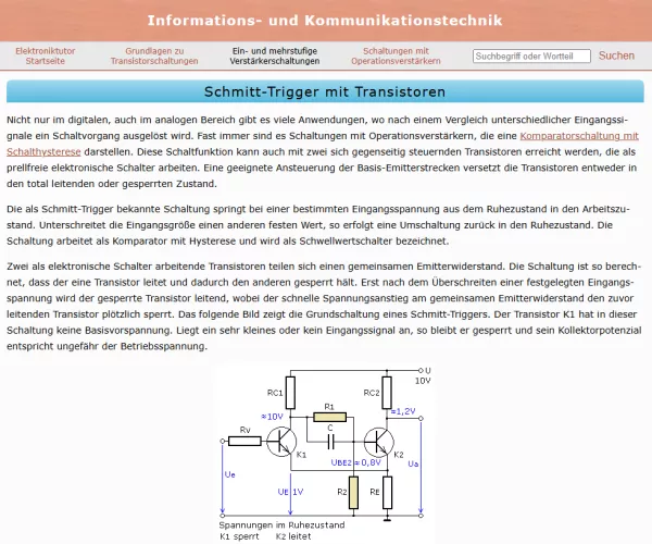 Webseite: Schmitt-Trigger mit Transistoren