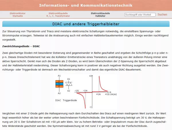 Webseite: DIAC und andere Triggerhalbleiter