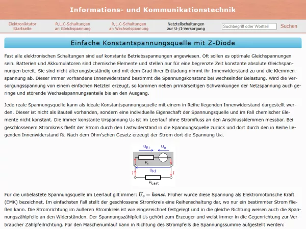 Webseite: Konstantspannungsquelle ohne Regelverstärker