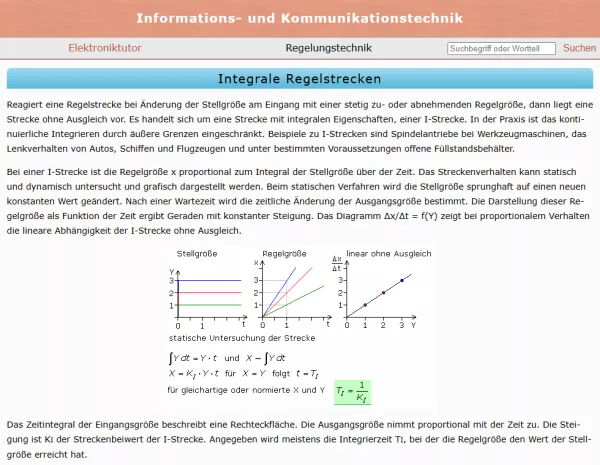 Webseite: Integrale Regelstrecken