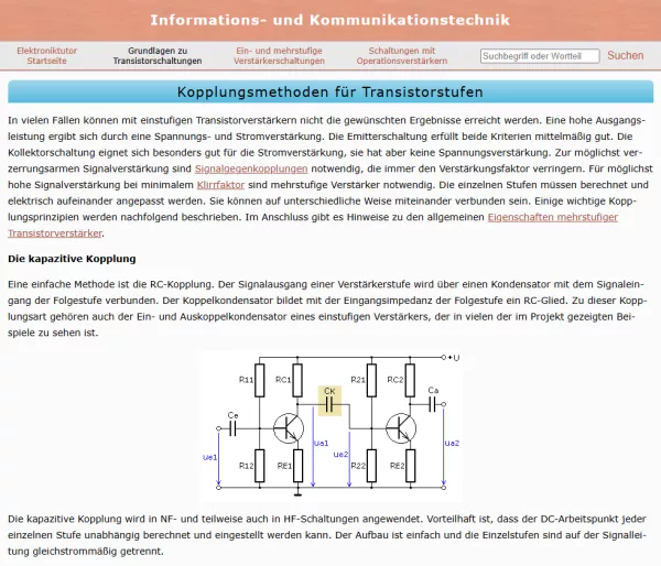 Webseite: Kopplungsmethoden für Transistorstufen