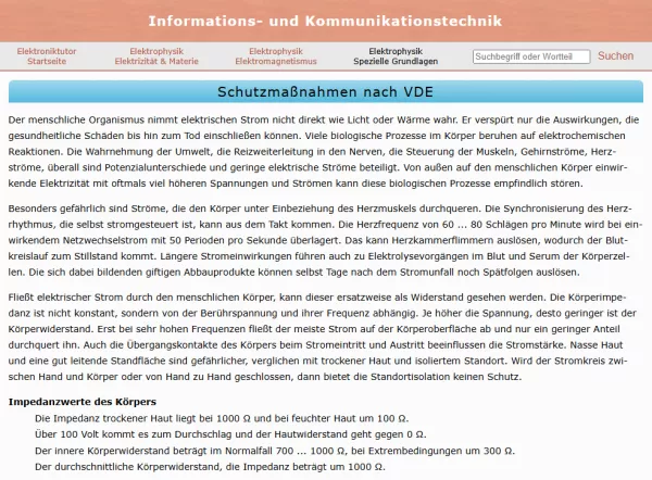 Webseite: Schutzmaßnahmen nach VDE