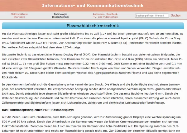 Webseite: Plasmabildschirmtechnik