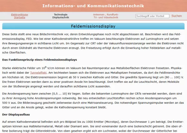 Webseite: Feldemissionsdisplay
