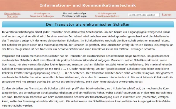 Webseite: Der Transistor als elektronischer Schalter
