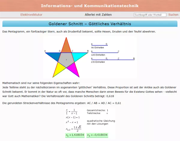 Webseite: Goldener Schnitt - Göttliches Verhältnis