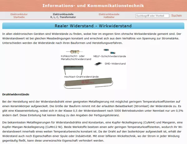 Webseite: Ohmscher- oder Wirkwiderstand
