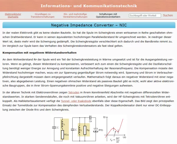 Webseite: Negative Impedance Converter - NIC