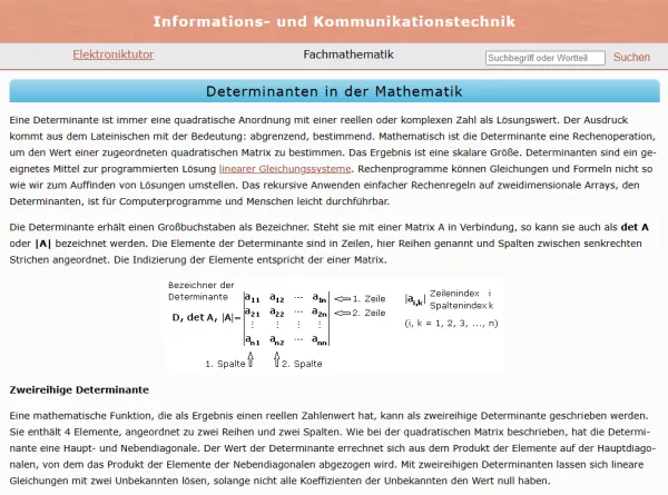 Webseite: Determinanten in der Mathematik