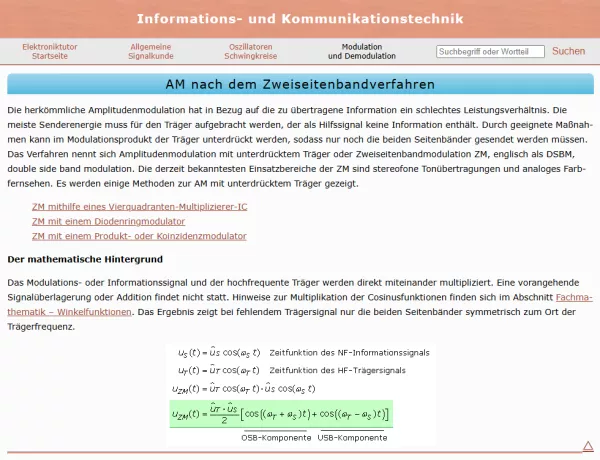 Webseite: Amplitudenmodulation nach dem Zweiseitenbandverfahren