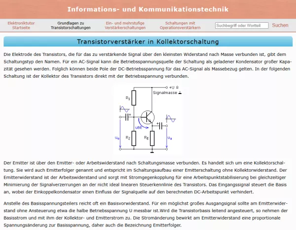 Webseite: Transistorverstärker in Kollektorschaltung
