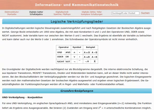 Webseite: Logische Verknüpfungsglieder