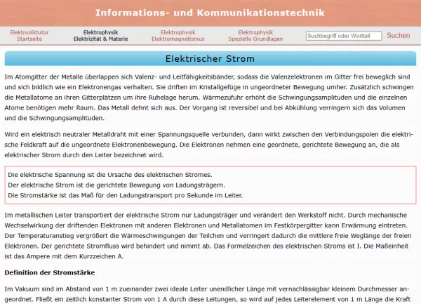 Webseite: Elektrischer Strom