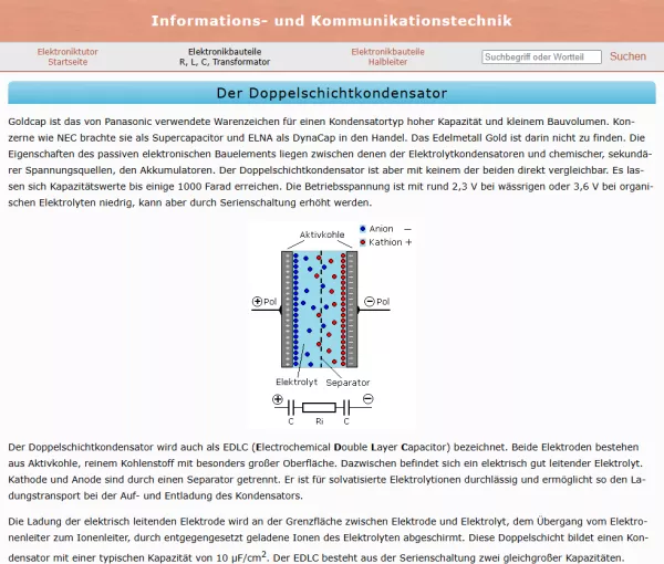 Webseite: Der Doppelschichtkondensator
