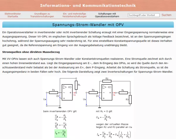 Webseite: Spannungs-Strom-Wandler mit OPV
