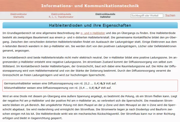 Webseite: Halbleiterdioden und ihre Eigenschaften