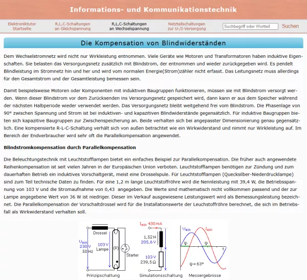 Webseite: Kompensation von Blindwiderständen