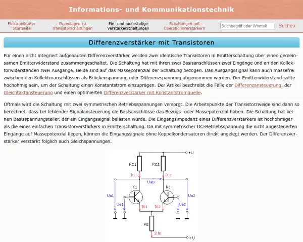 Webseite: Differenzverstärker mit Transistoren