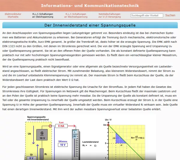 Webseite: Der Innenwiderstand einer Spannungsquelle